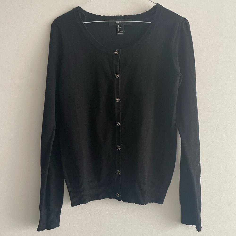 Forever 21 Black Cardigan - gold bow design buttons